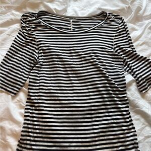 Free People Black and White Ribbed 3/4 Sleeve Blouse